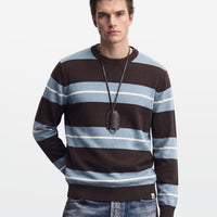 Brown Blue Stripe Full Sleeve Knit T-Shirt