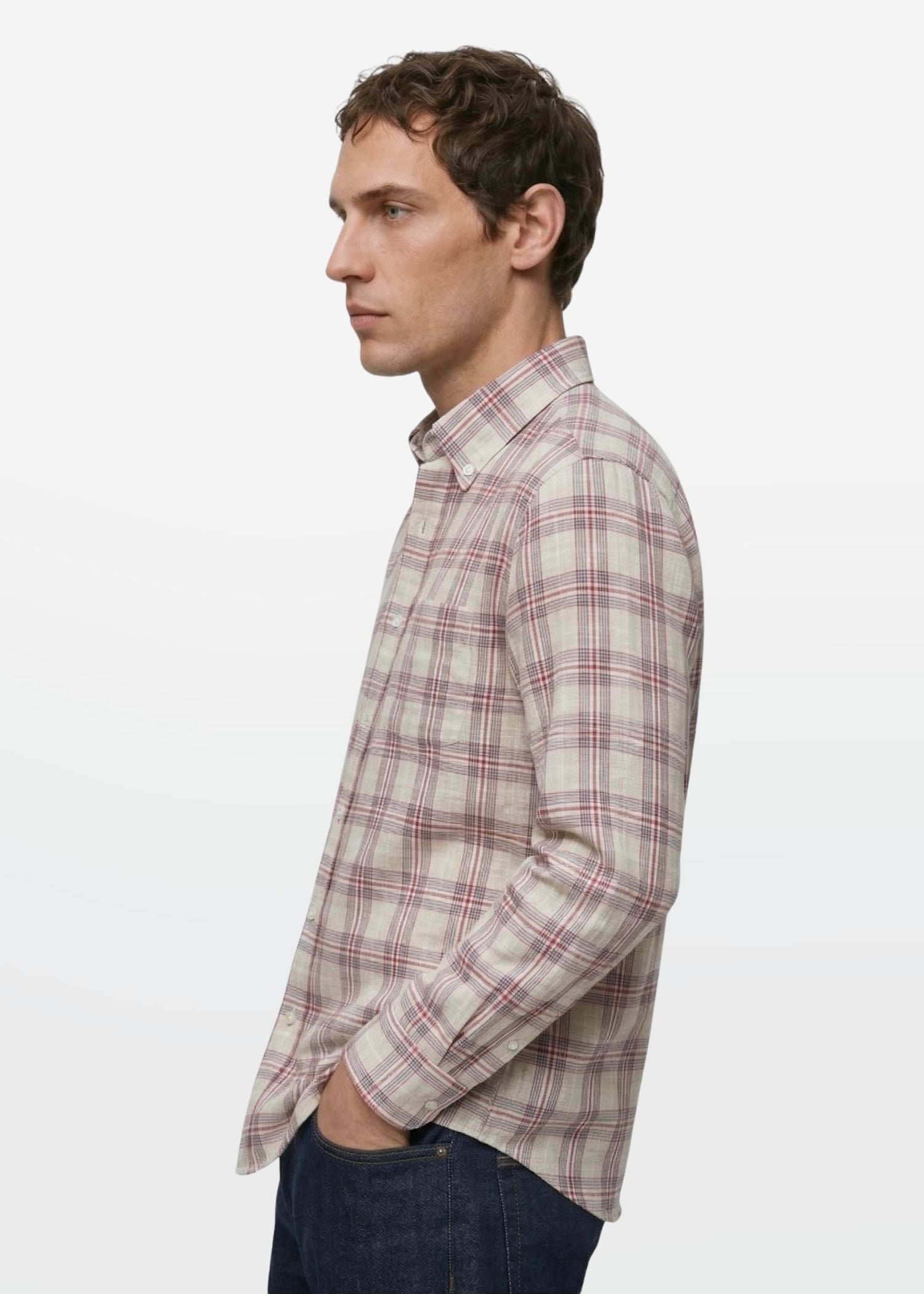 Sand Red Check Linen Blend Shirt