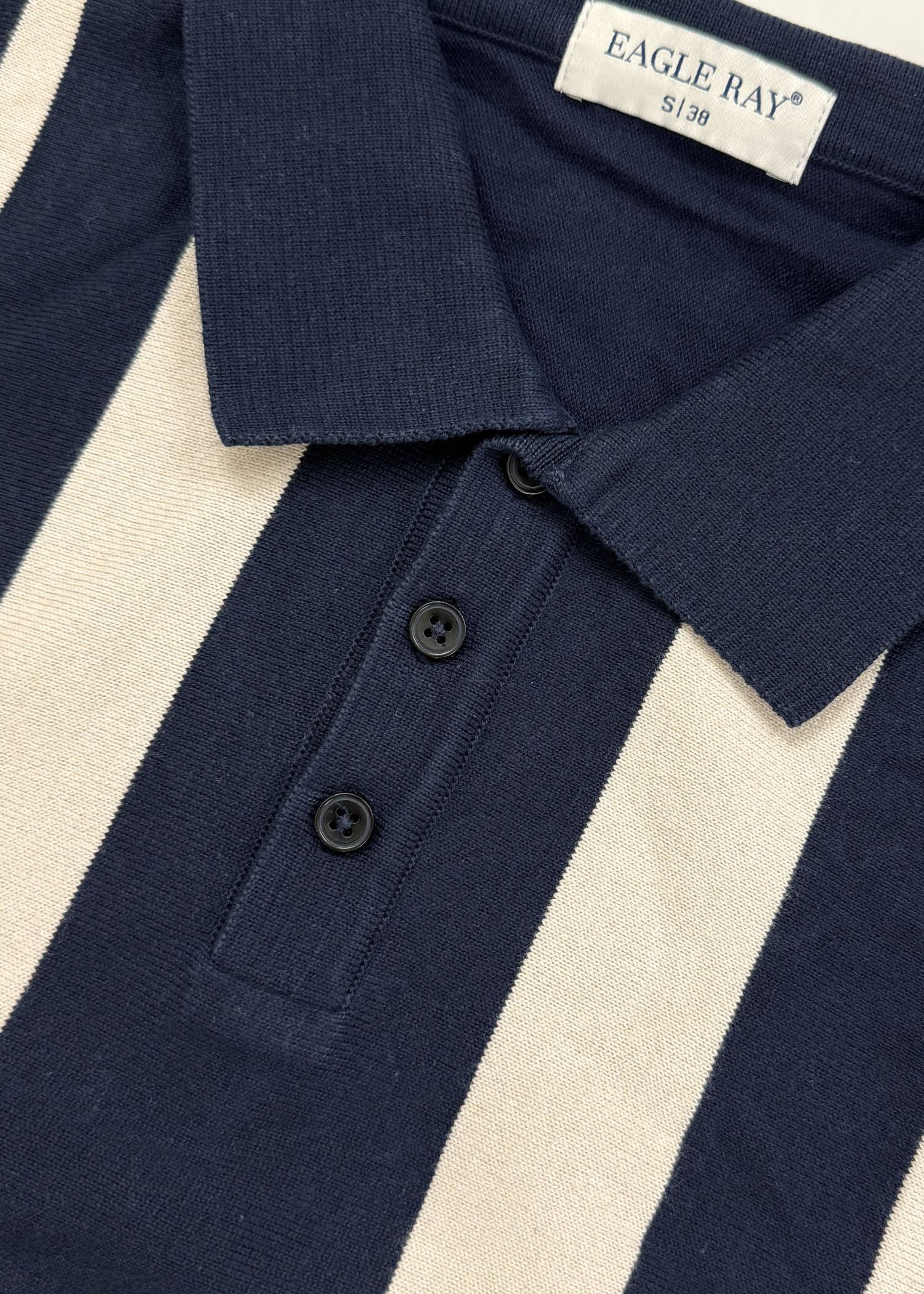 Navy Ivory Vertical Stripe Knit Polo