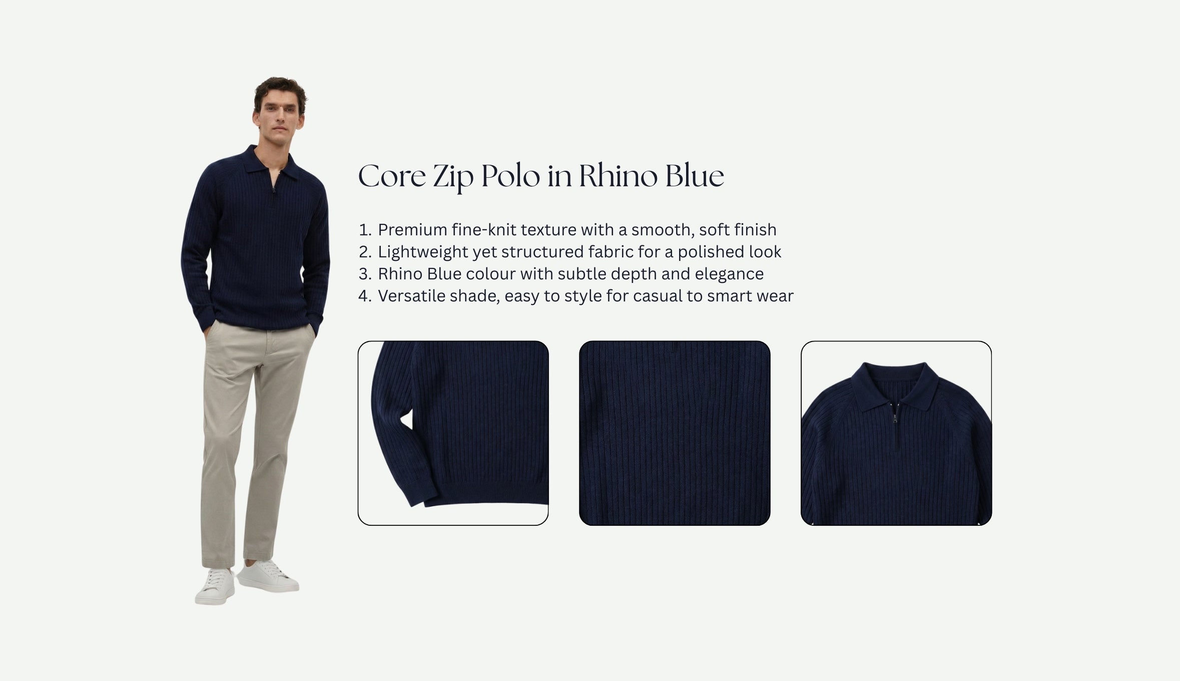 Core Zip Polo in Rhino Blue