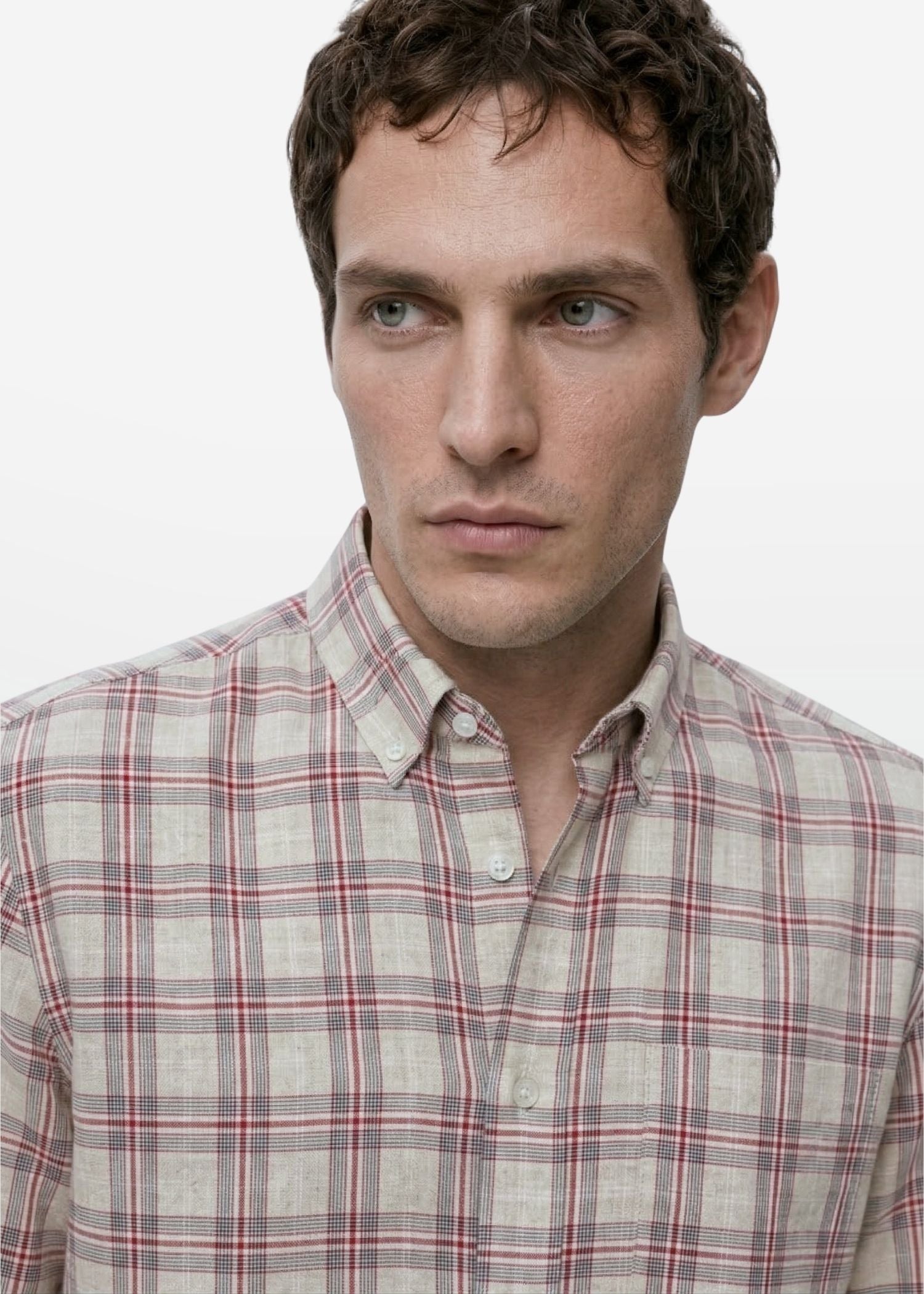 Sand Red Check Linen Blend Shirt