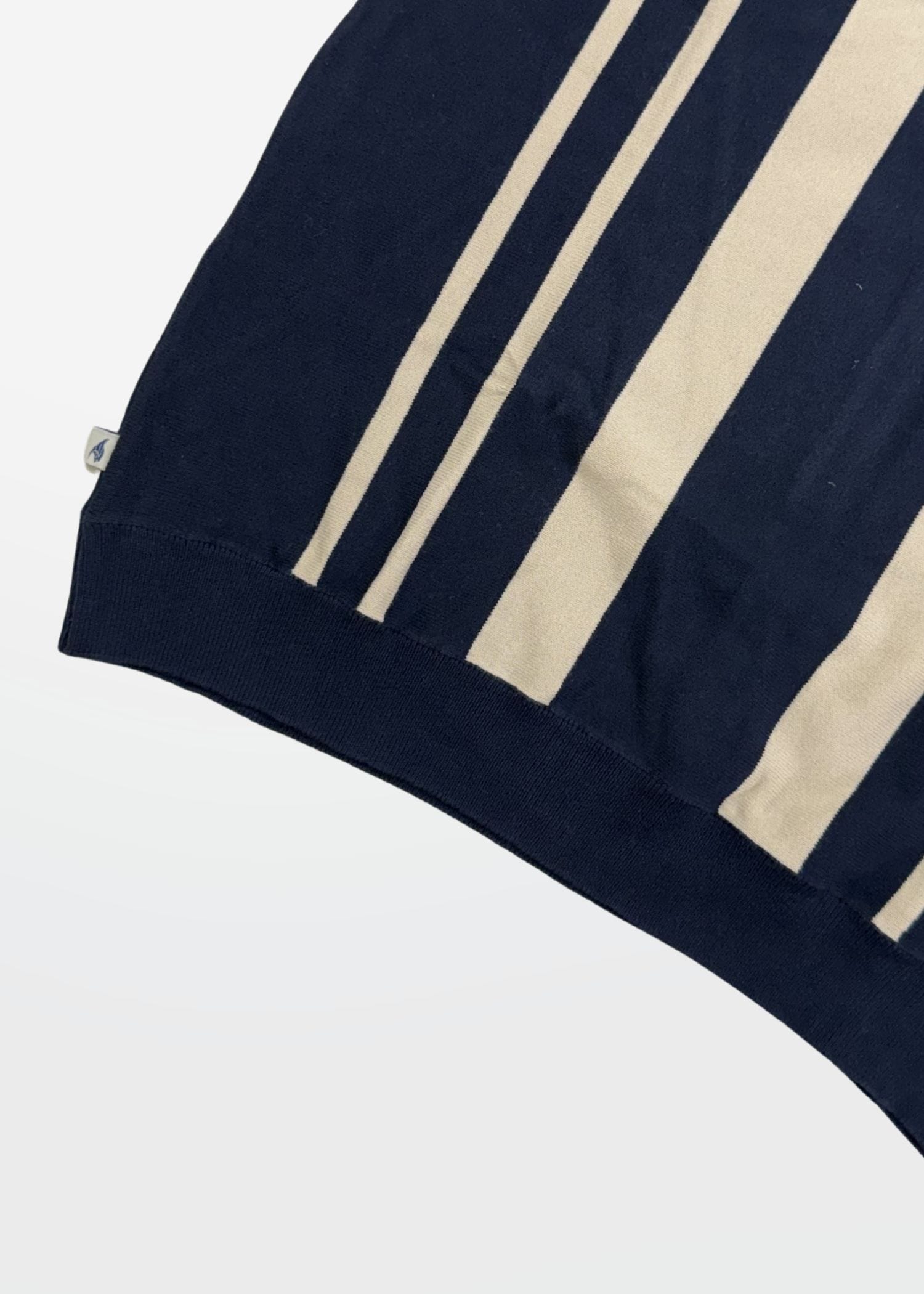 Navy Ivory Vertical Stripe Knit Polo — Men's Cotton Knit Polo | Eagle Ray