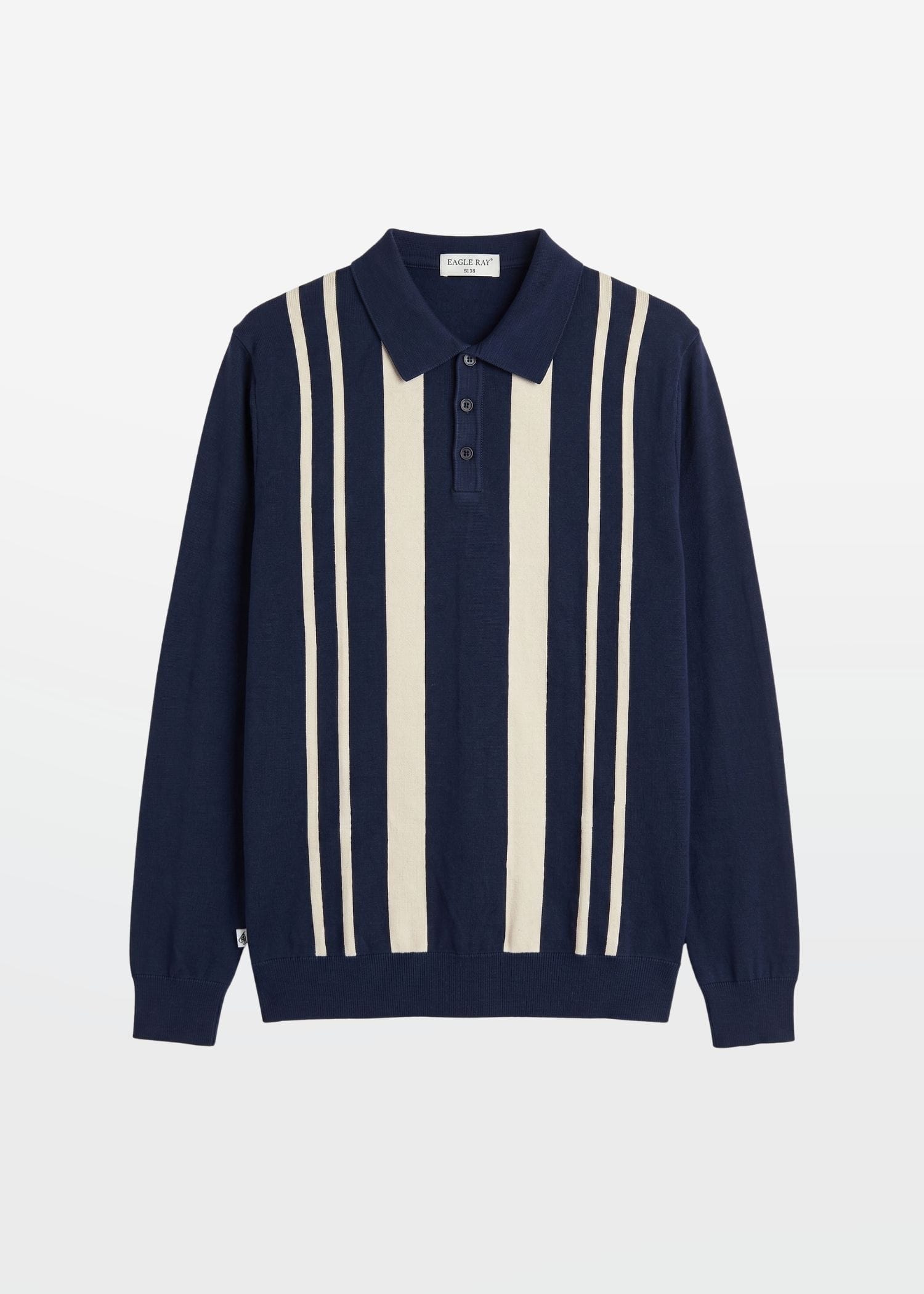 Navy Ivory Vertical Stripe Knit Polo