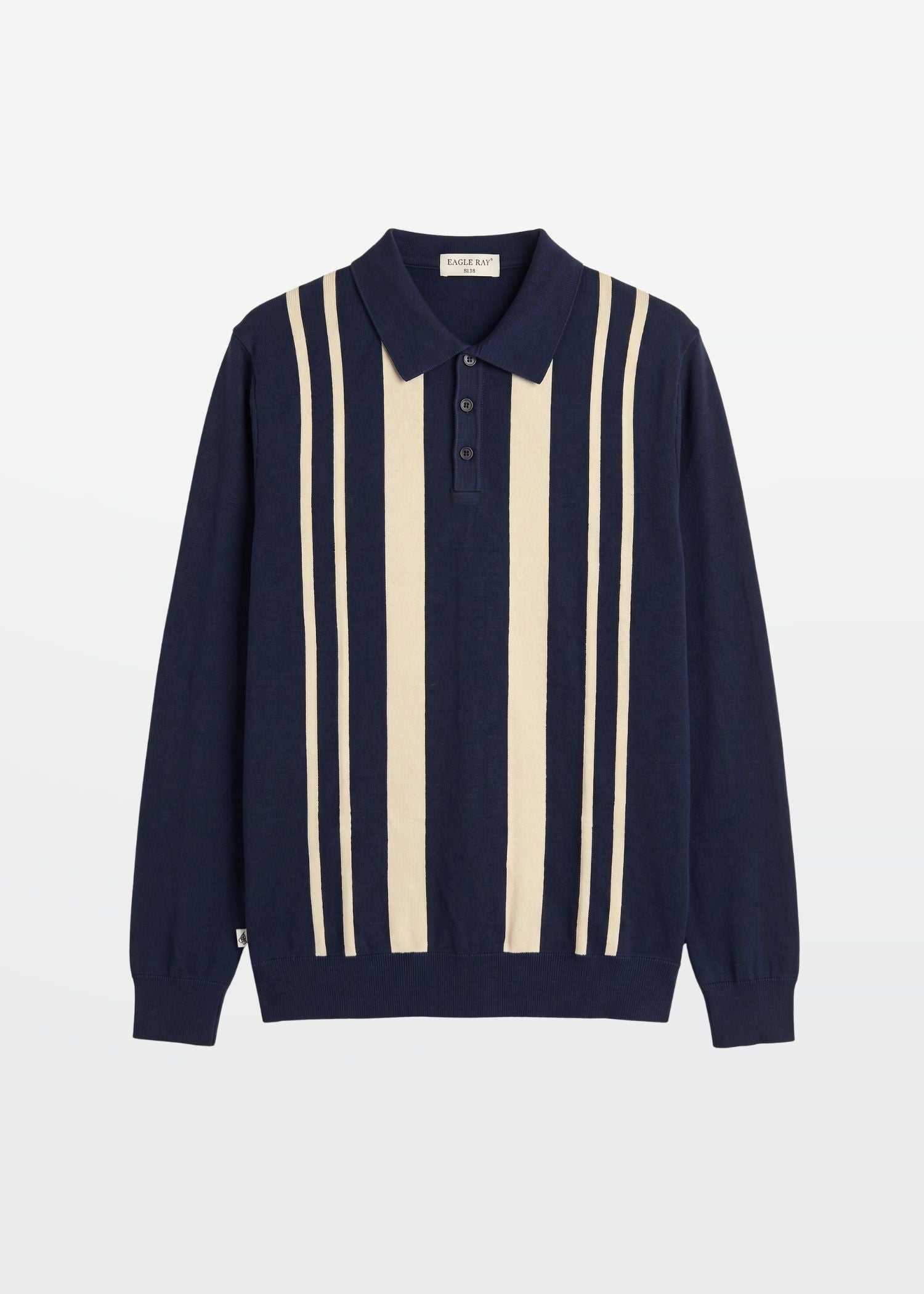 Navy Ivory Vertical Stripe Knit Polo