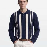 Navy Ivory Vertical Stripe Knit Polo