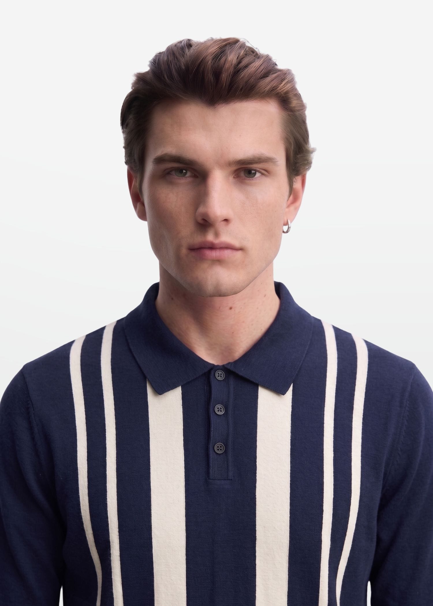Navy Ivory Vertical Stripe Knit Polo