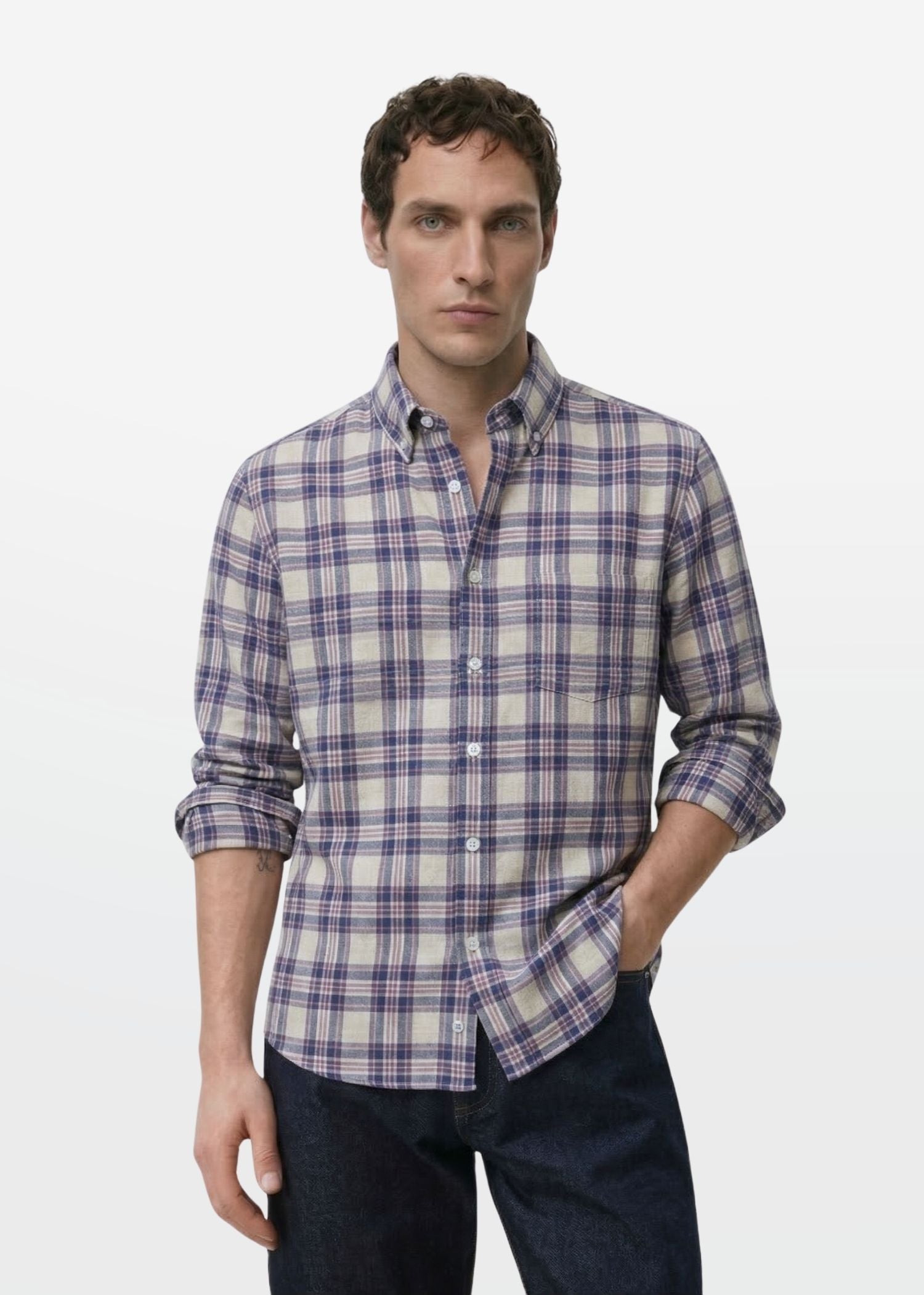 Indigo Rose Check Linen Blend Shirt