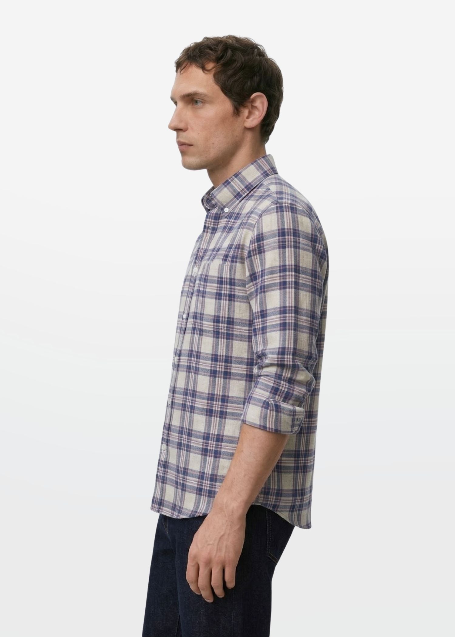 Indigo Rose Check Linen Blend Shirt