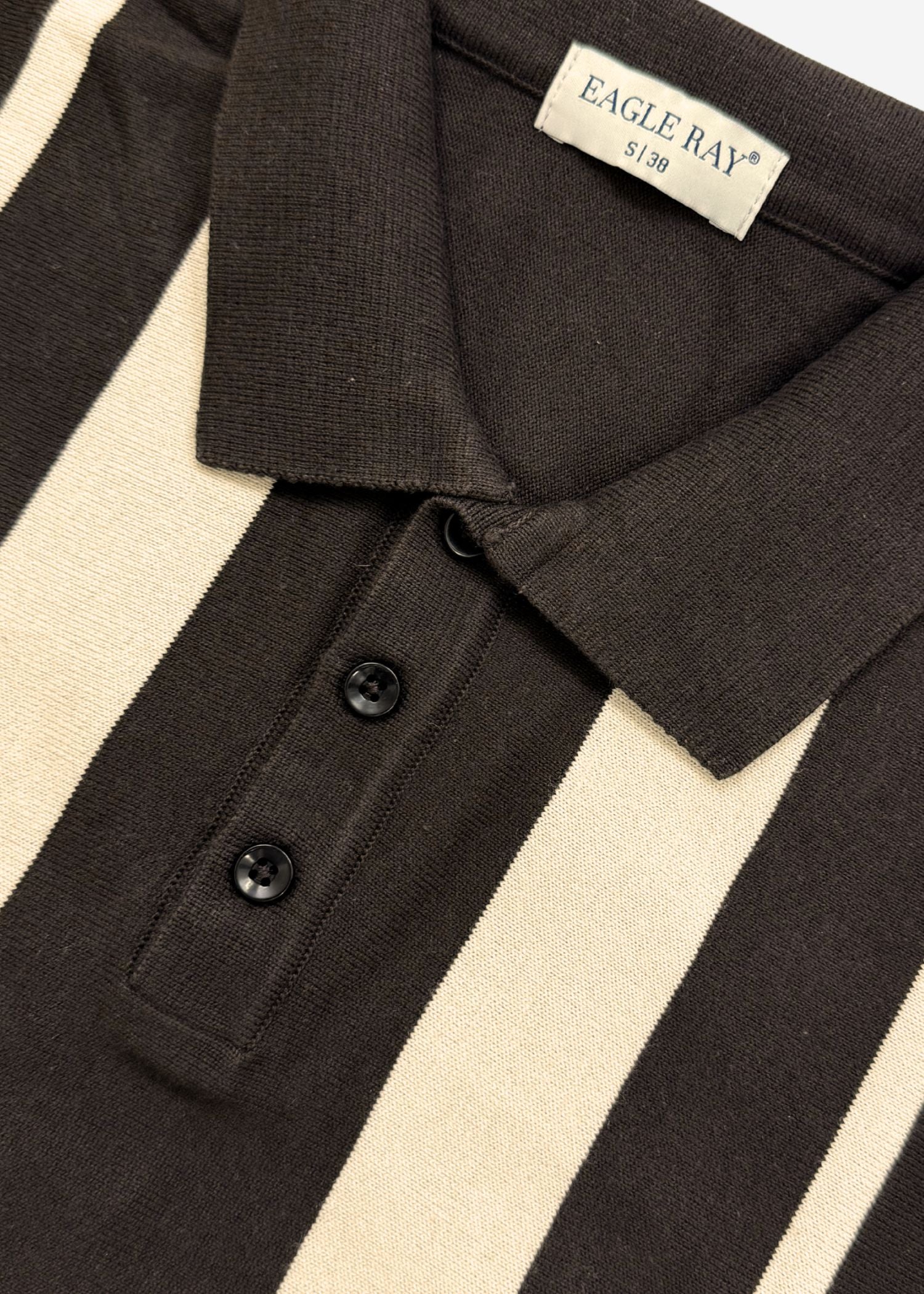 Brown Ivory Vertical Stripe Knit Polo