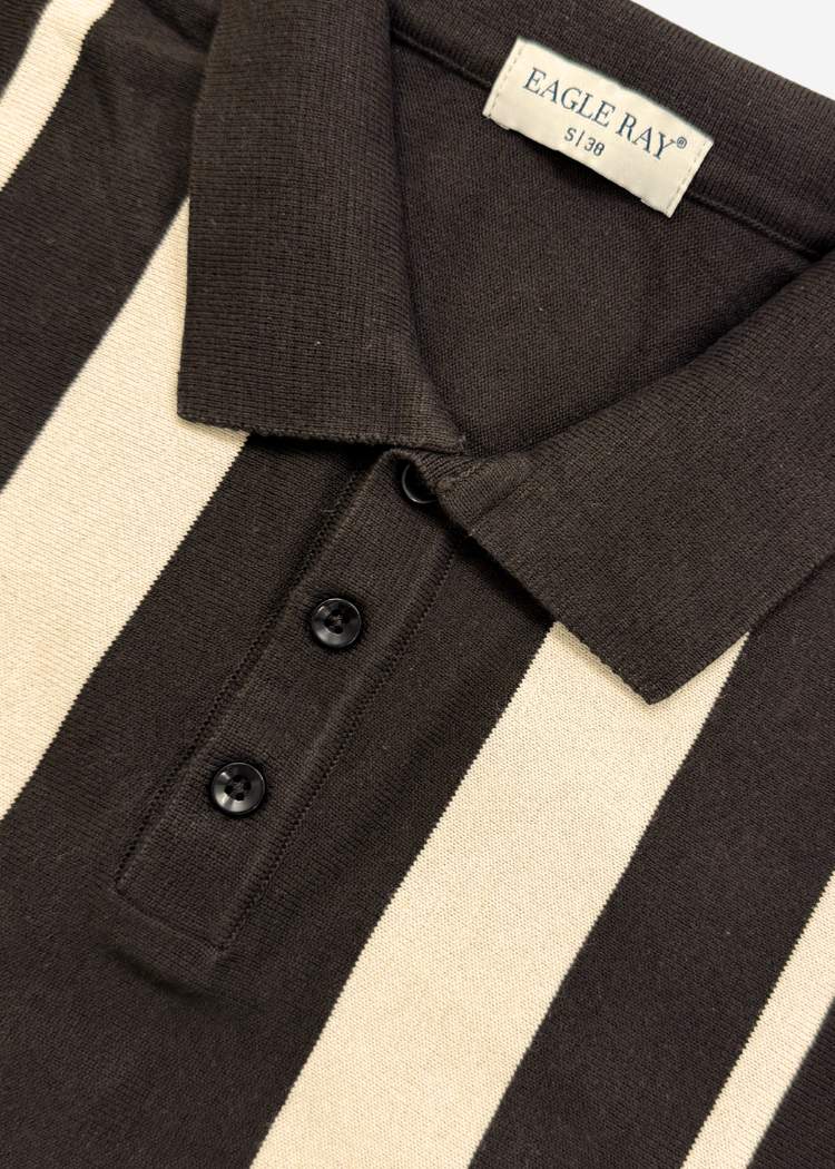 Brown Ivory Vertical Stripe Knit Polo
