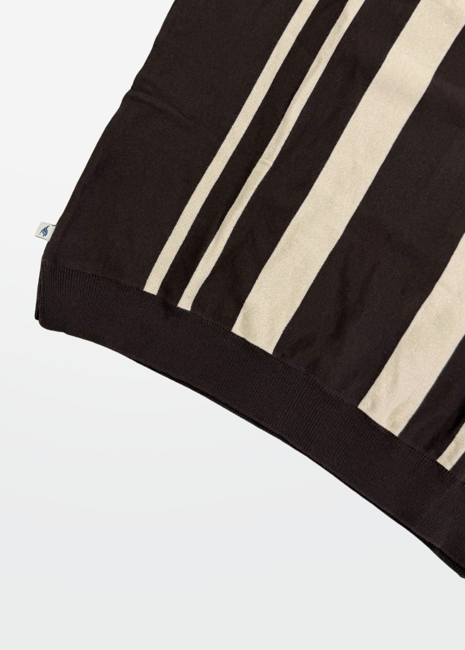 Brown Ivory Vertical Stripe Knit Polo — Men's Cotton Knit Polo | Eagle Ray