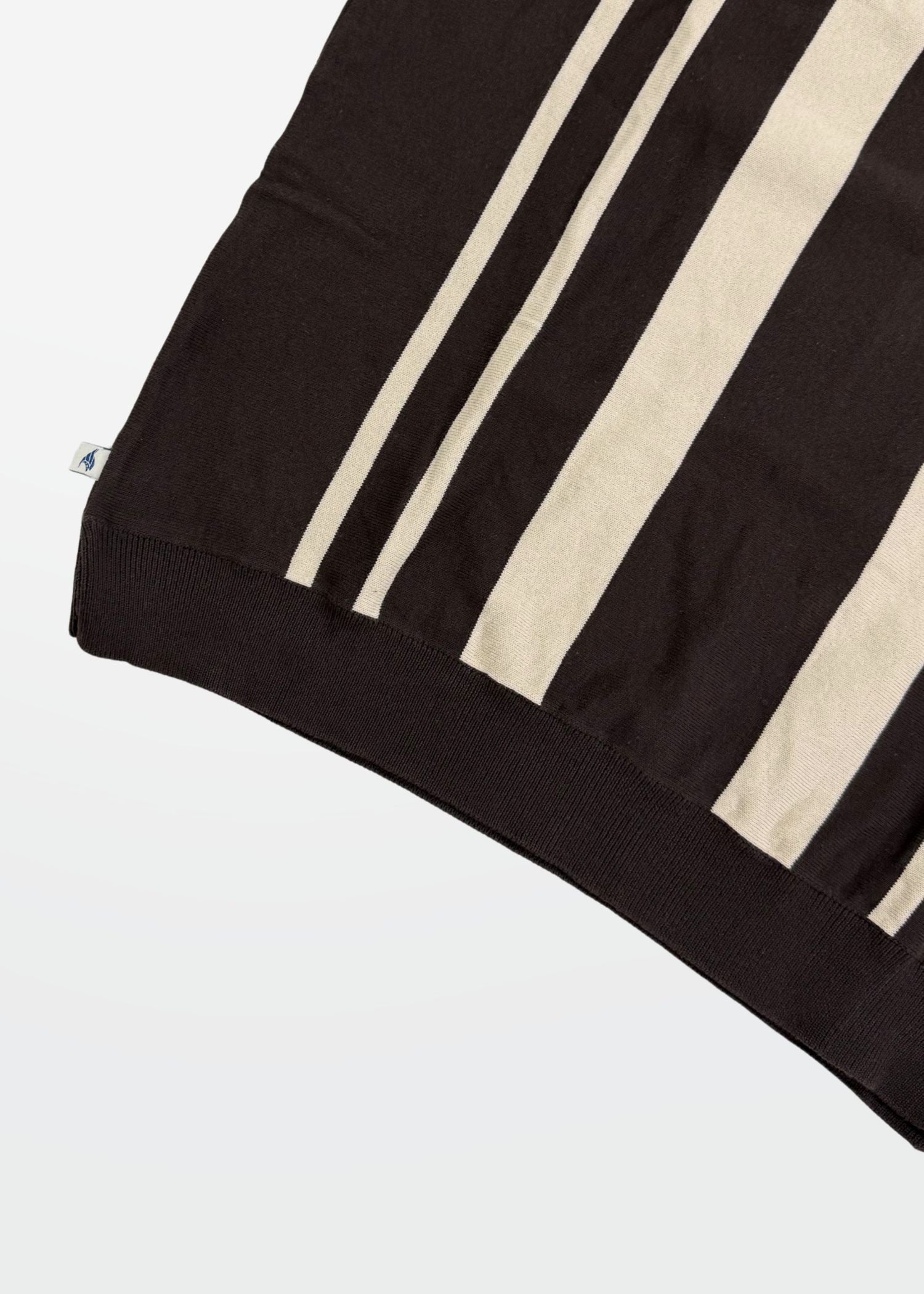 Brown Ivory Vertical Stripe Knit Polo