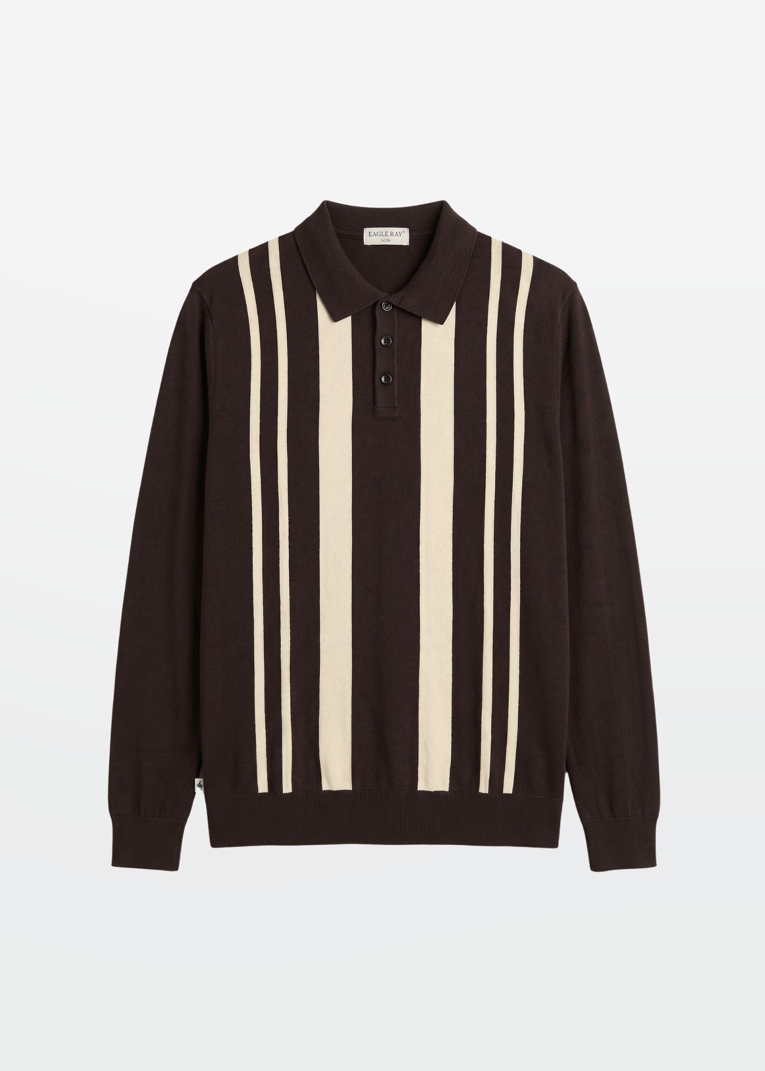 Brown Ivory Vertical Stripe Knit Polo