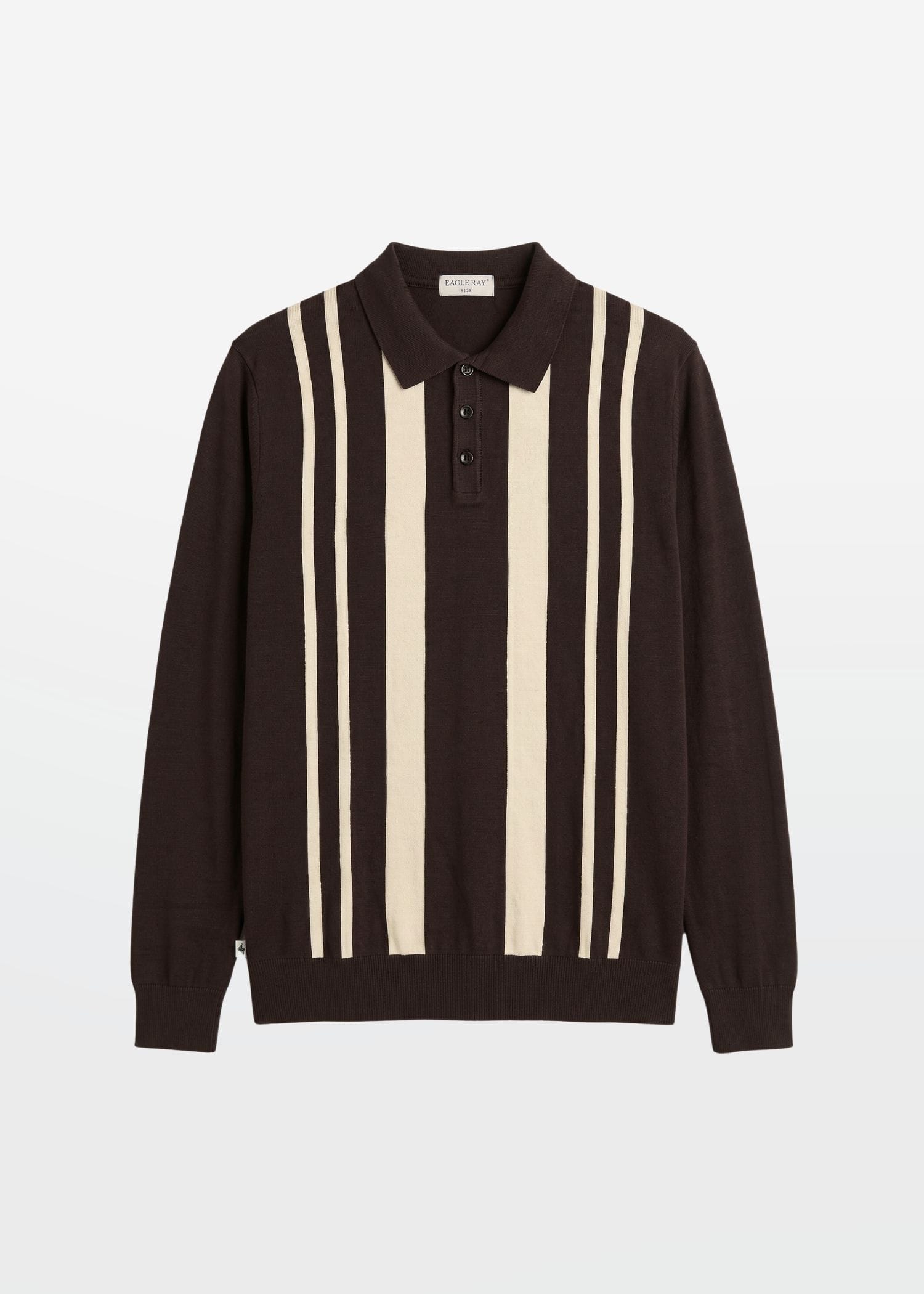 Brown Ivory Vertical Stripe Knit Polo