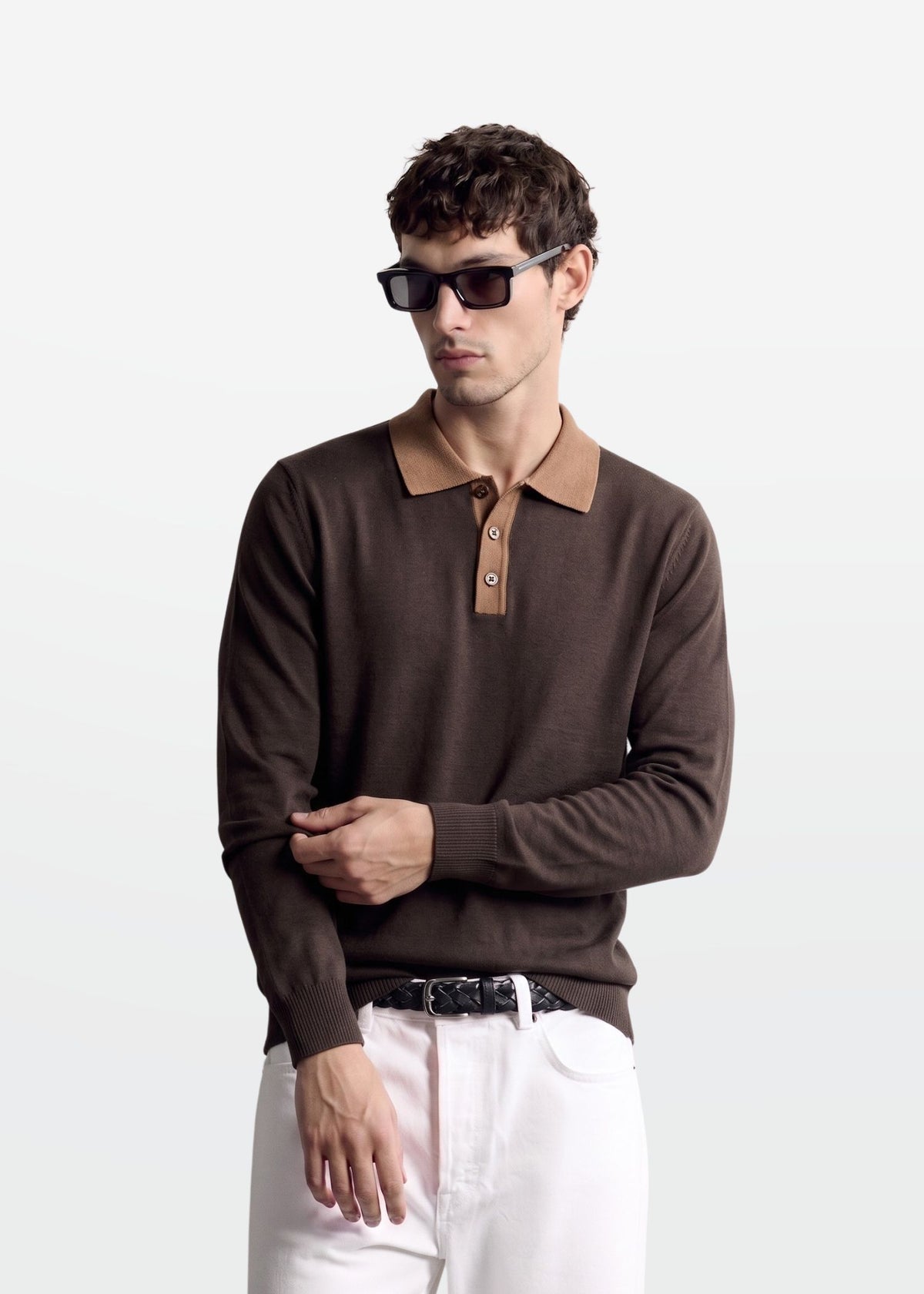 Dark Chocolate Contrast Collar Knit Polo — Men's Knit Polo India | Eagle Ray