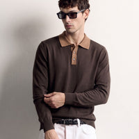 Dark Chocolate Contrast Collar Knit Polo