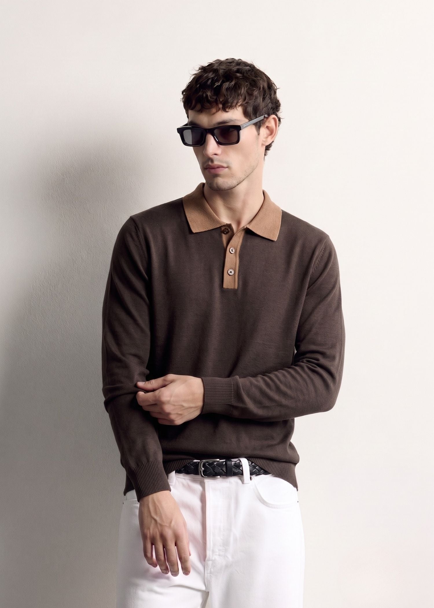 Dark Chocolate Contrast Collar Knit Polo — Men's Knit Polo India | Eagle Ray