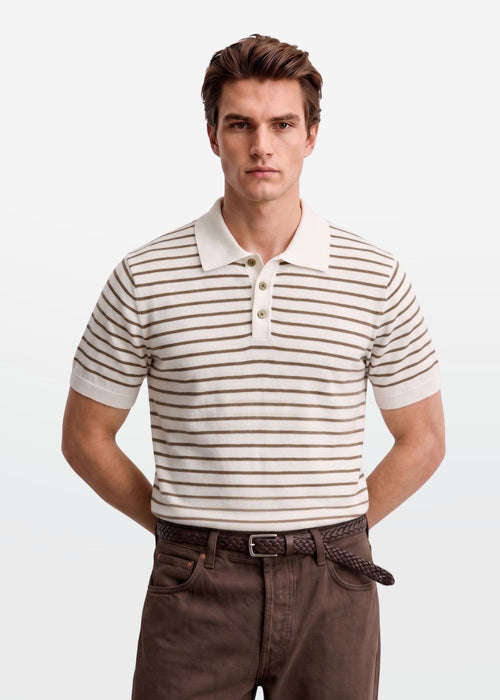 Brown Stripe Knit Polo Shirt — Men's Cotton Knit Polo | Eagle Ray