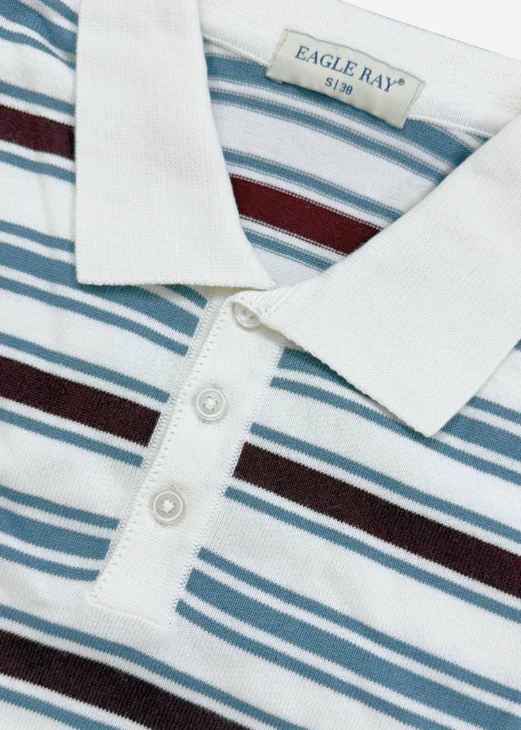 Ivory Multi Stripe Full Sleeve Knit Polo