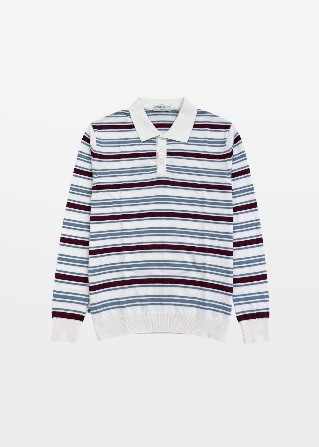 Ivory Multi Stripe Full Sleeve Knit Polo