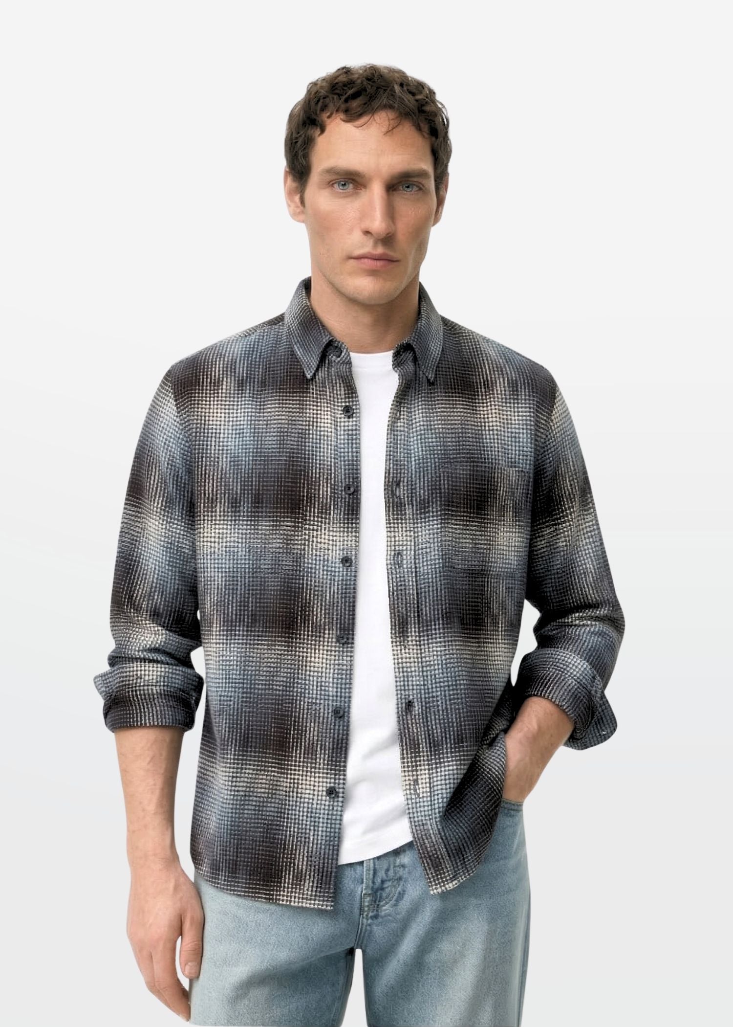 Steel Blue Shadow Check Shirt