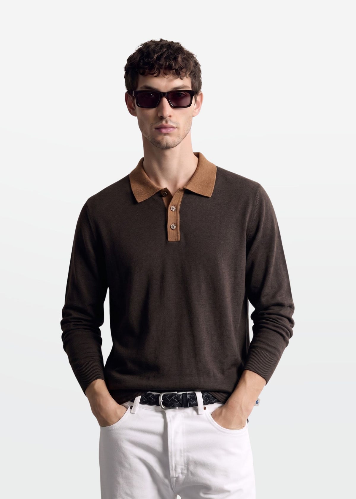 Dark Chocolate Contrast Collar Knit Polo