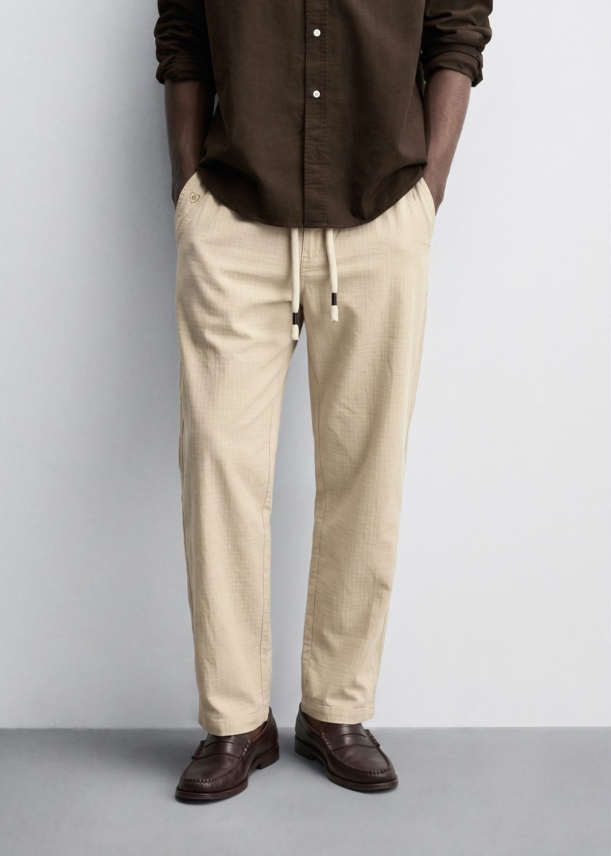 Escurvy Beige Woven Drawstring Pant