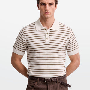 Brown Stripe Knit Polo Shirt