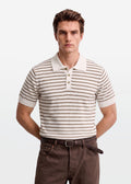 Brown Stripe Knit Polo Shirt