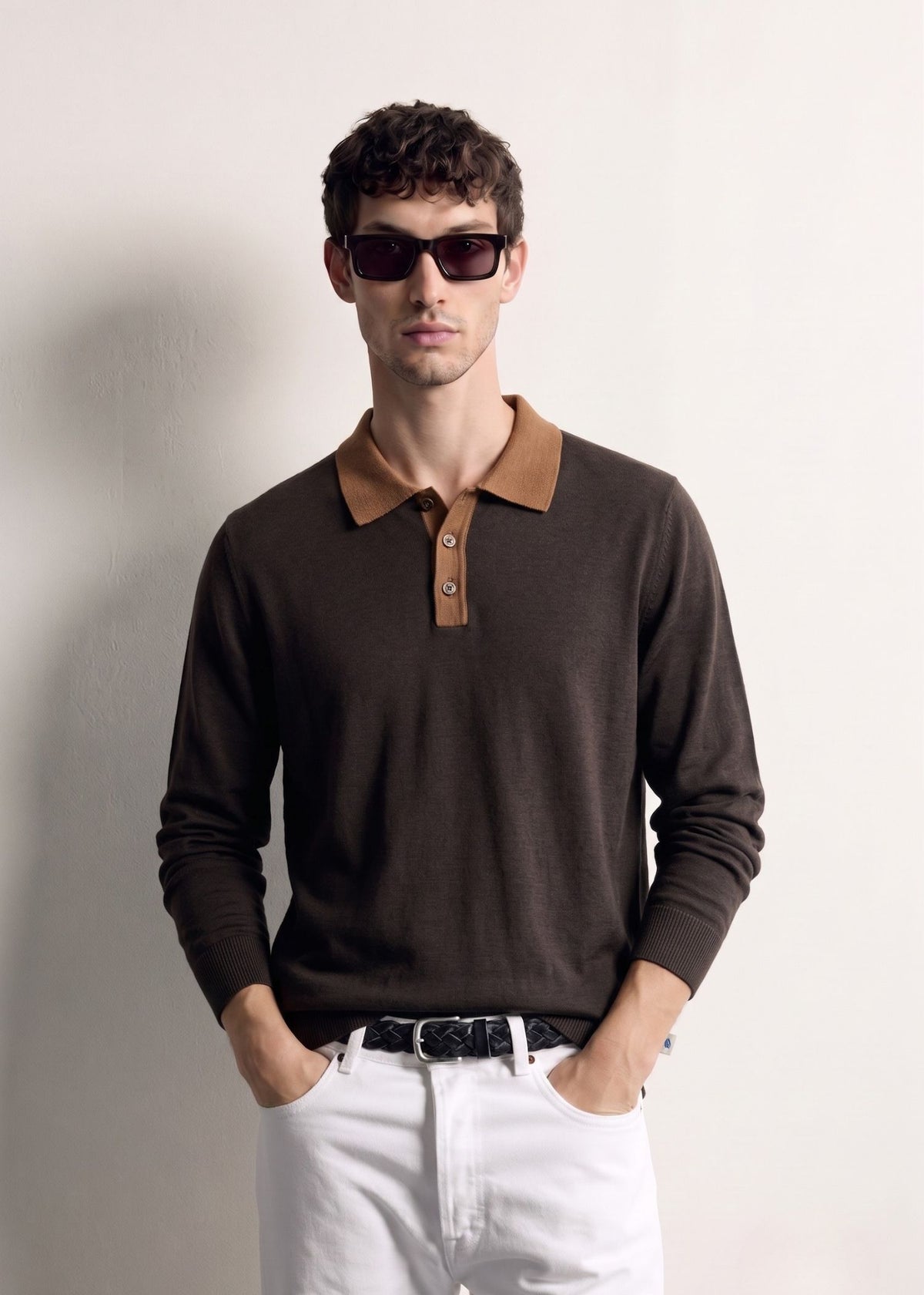 Dark Chocolate Contrast Collar Knit Polo — Men's Knit Polo India | Eagle Ray