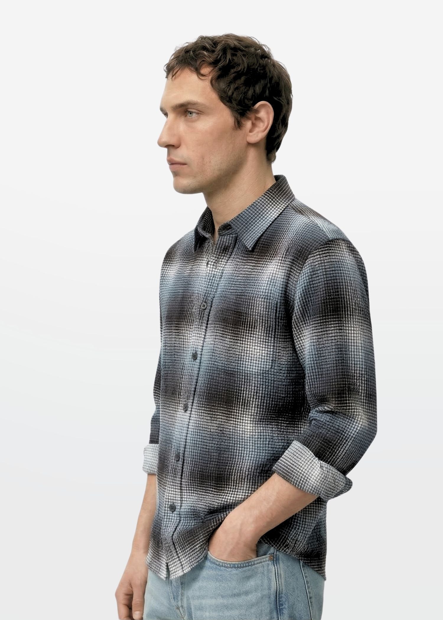 Steel Blue Shadow Check Shirt