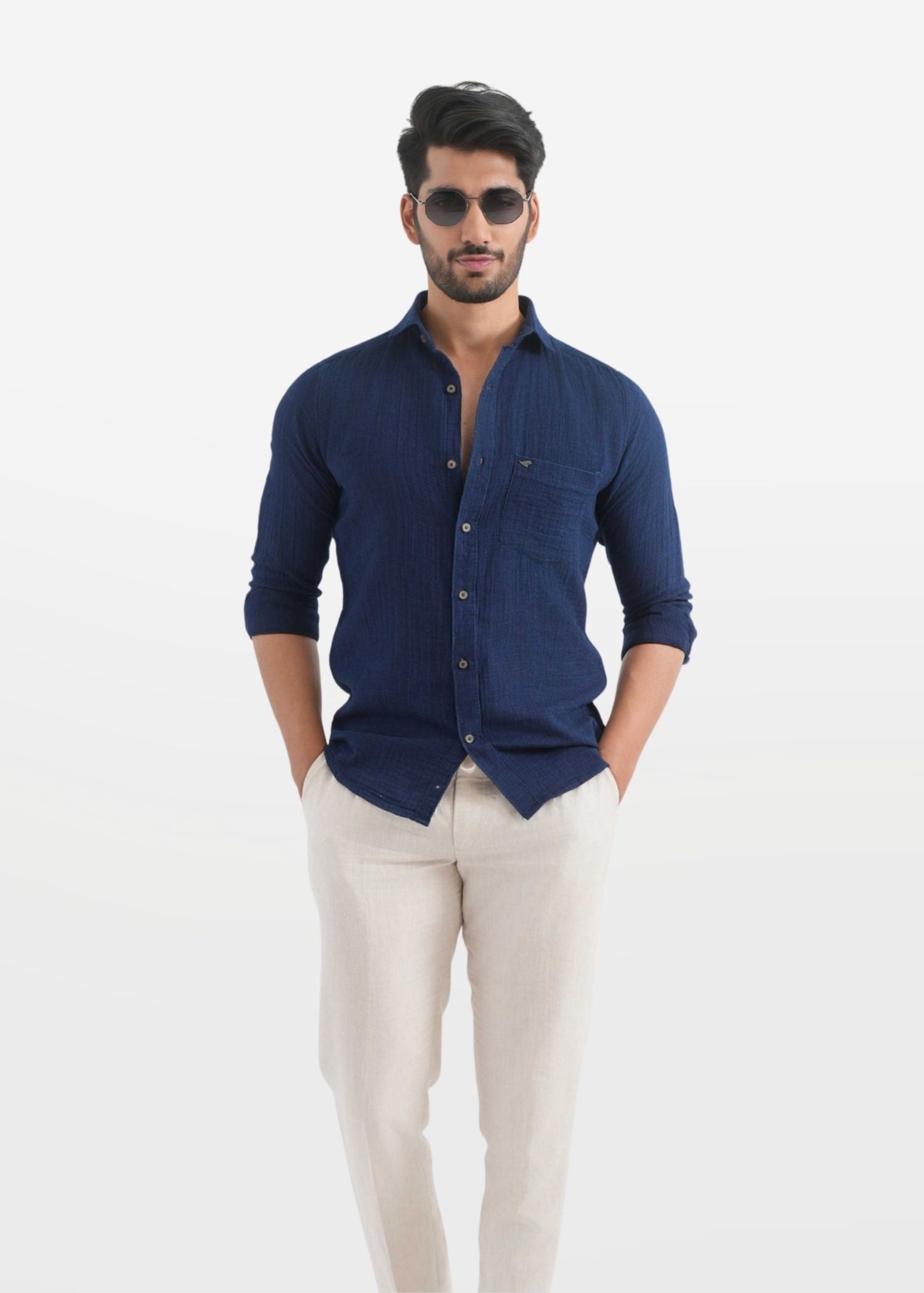 Nile Blue Textured Indigo Shirt