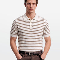 Brown Stripe Knit Polo Shirt