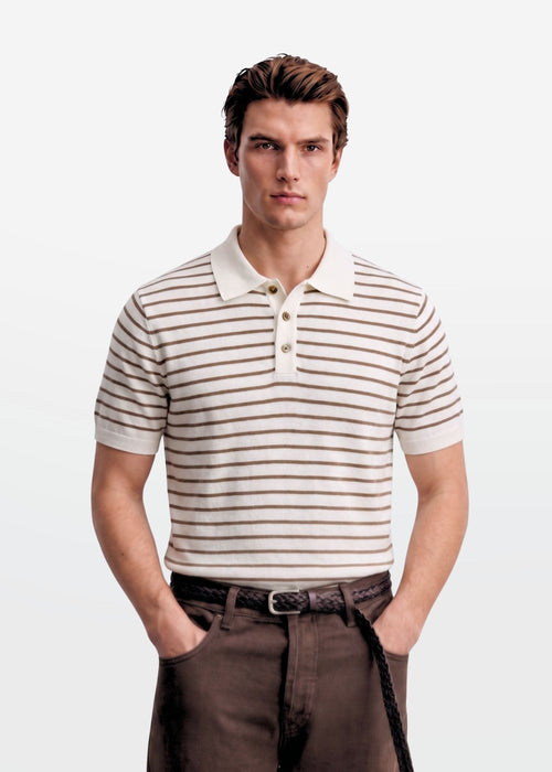 Brown Stripe Knit Polo Shirt — Men's Cotton Knit Polo | Eagle Ray