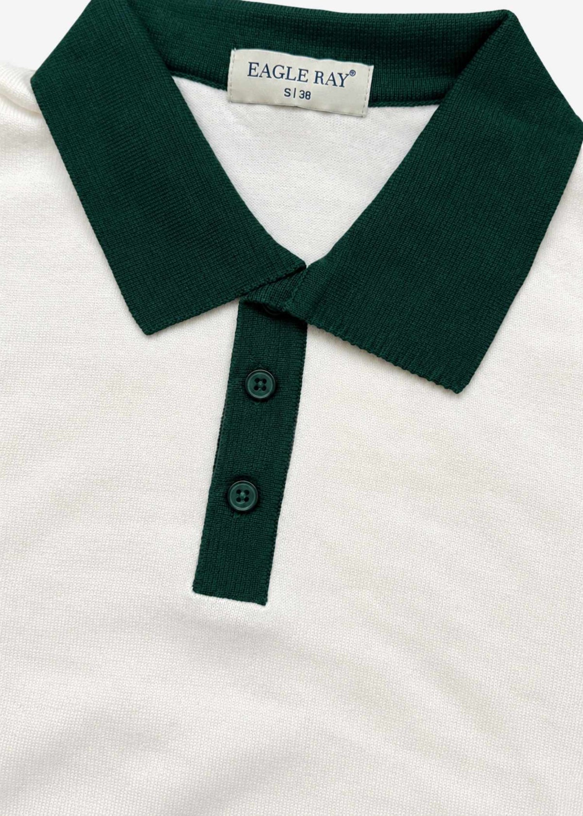 White Green Contrast Collar Knit Polo