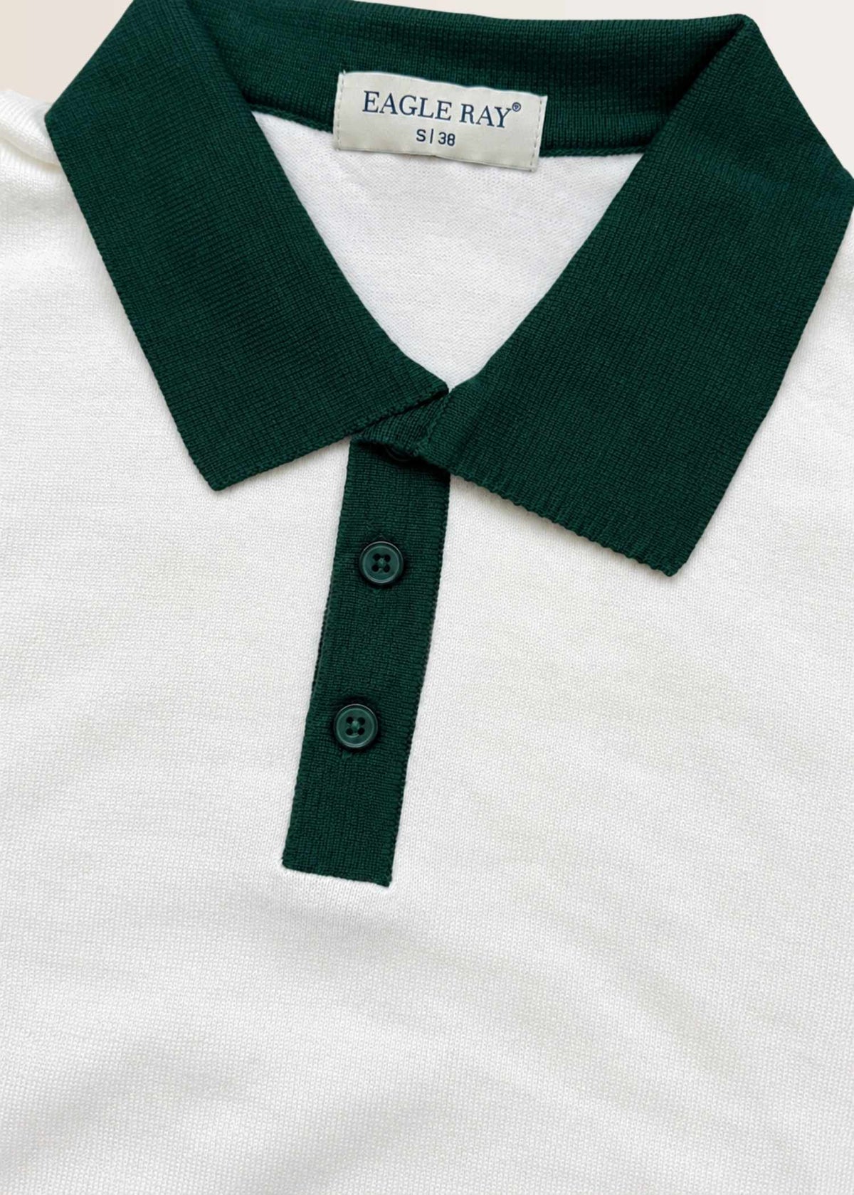 White Green Contrast Collar Knit Polo — Men's Knit Polo India | Eagle Ray