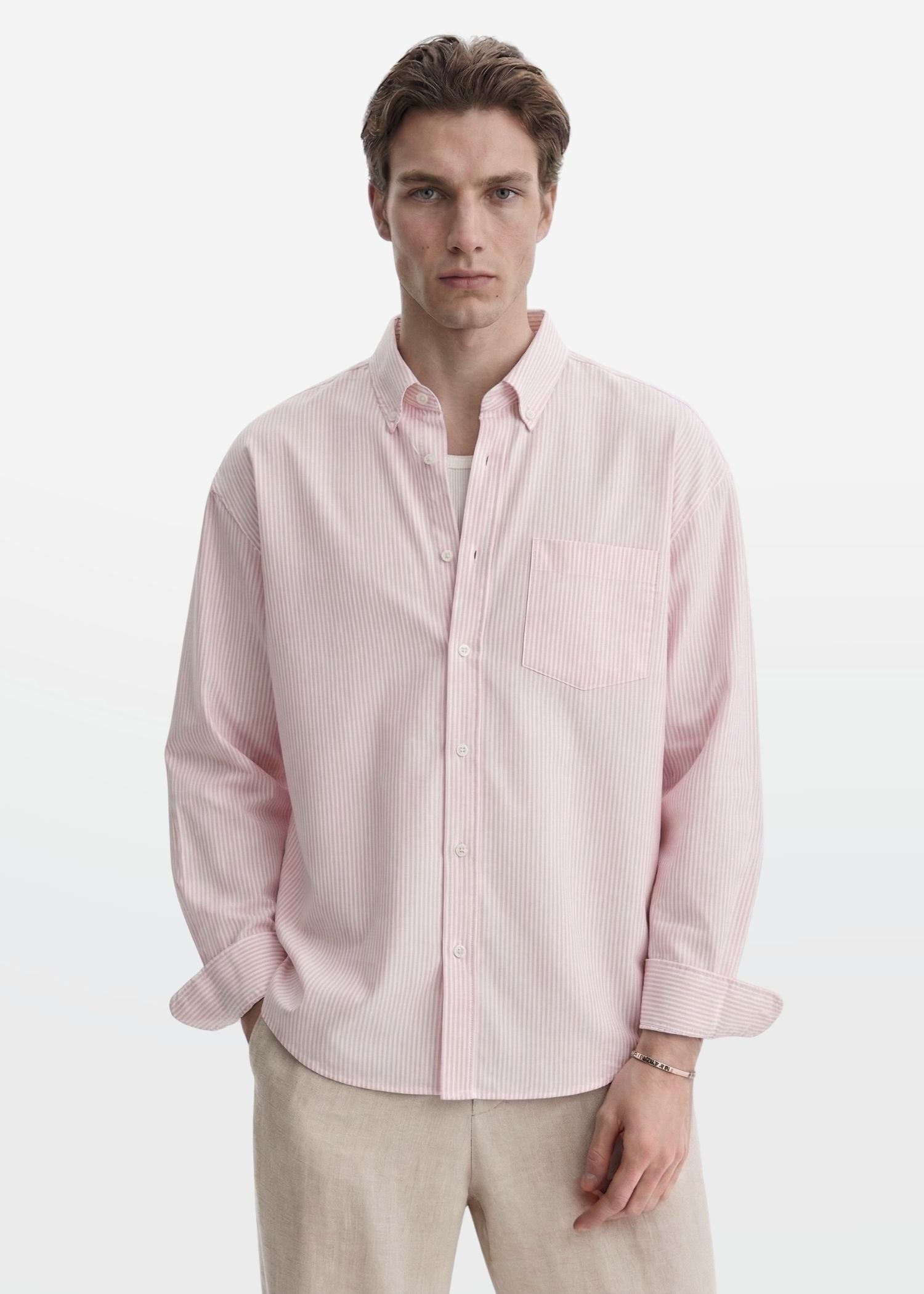 Relaxed Fit Blush Pink Pinstripe Shirt