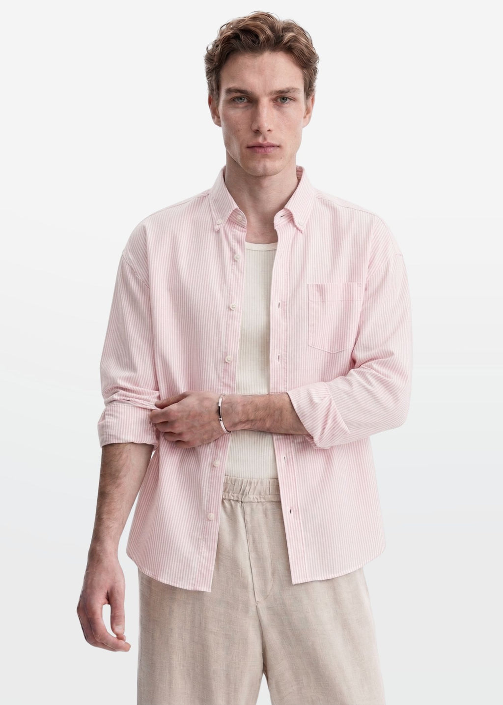 Pinstripe Oxford in Blush Pink — Men's Regular Fit Oxford Shirt | Eagle Ray