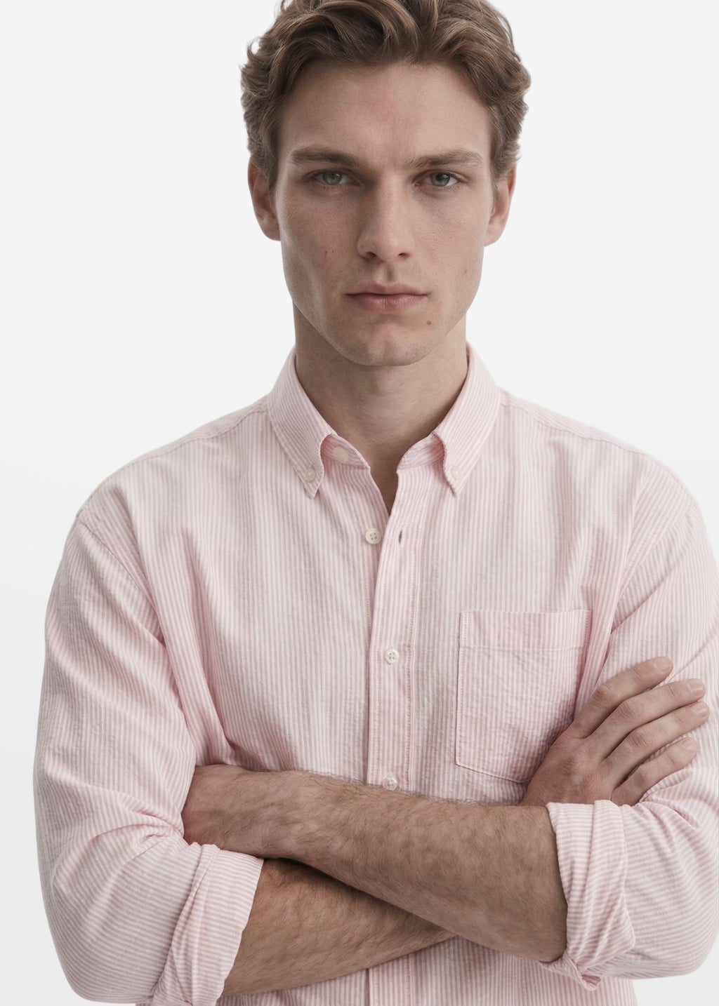 Pinstripe Oxford in Blush Pink — Men's Regular Fit Oxford Shirt | Eagle Ray