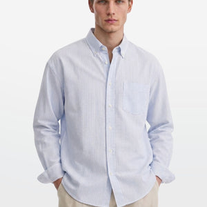 Relaxed Fit Sky Blue Pinstripe Shirt