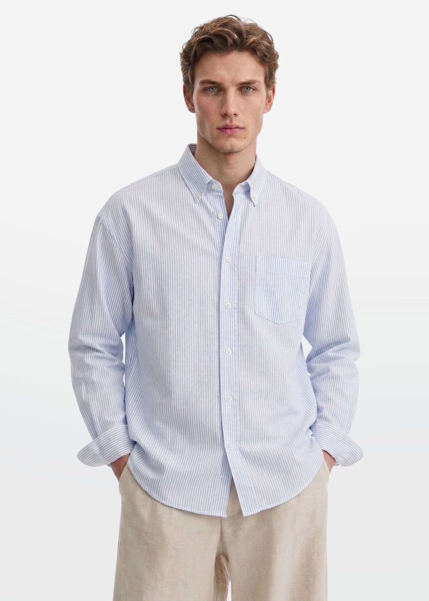 Relaxed Fit Sky Blue Pinstripe Shirt