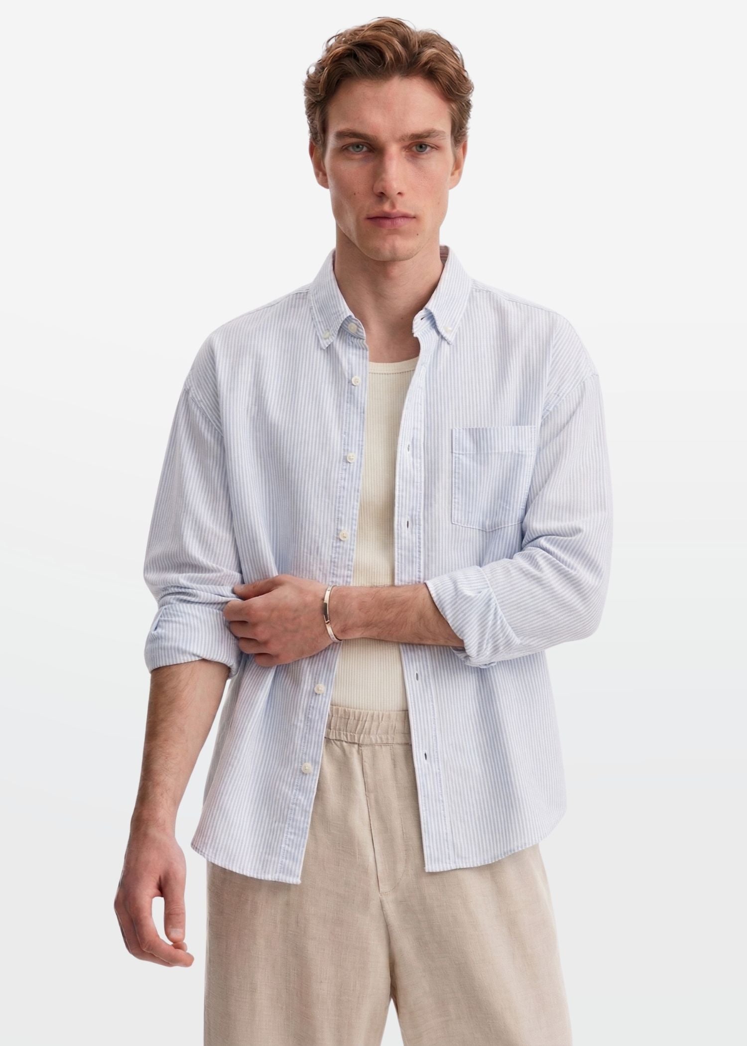 Relaxed Fit Sky Blue Pinstripe Shirt