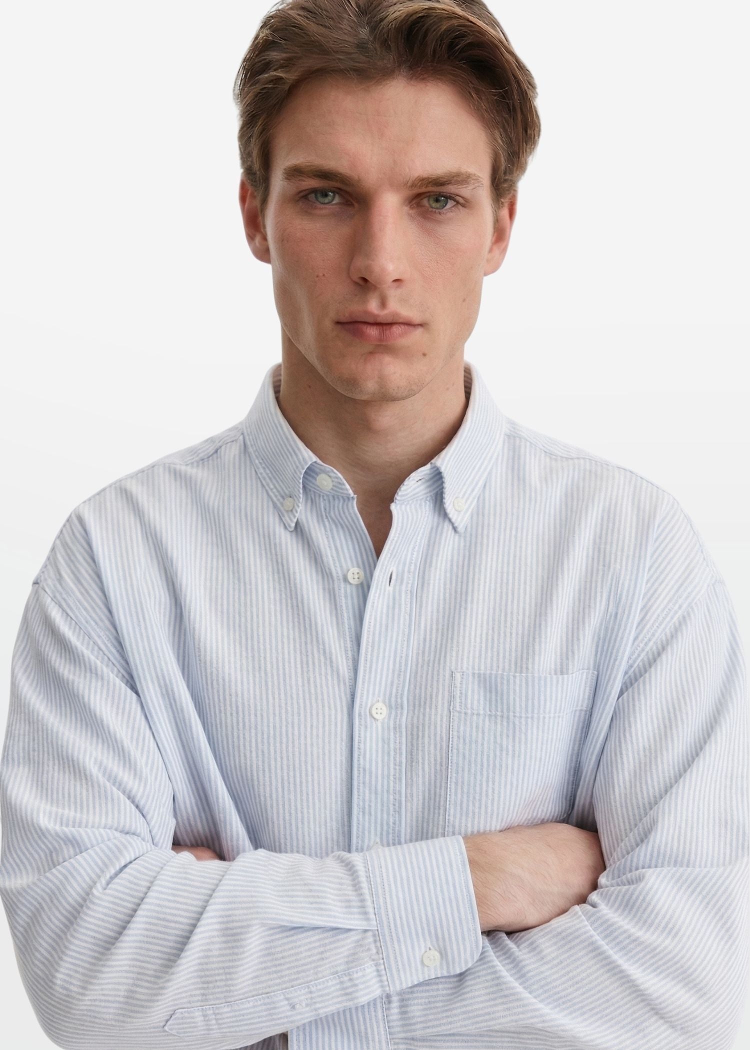 Relaxed Fit Sky Blue Pinstripe Shirt