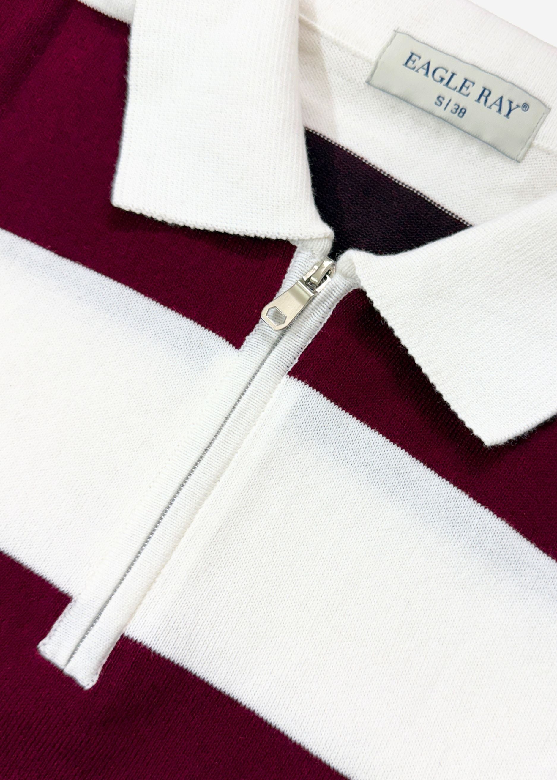 Maroon Block Stripe Zip Polo Shirt
