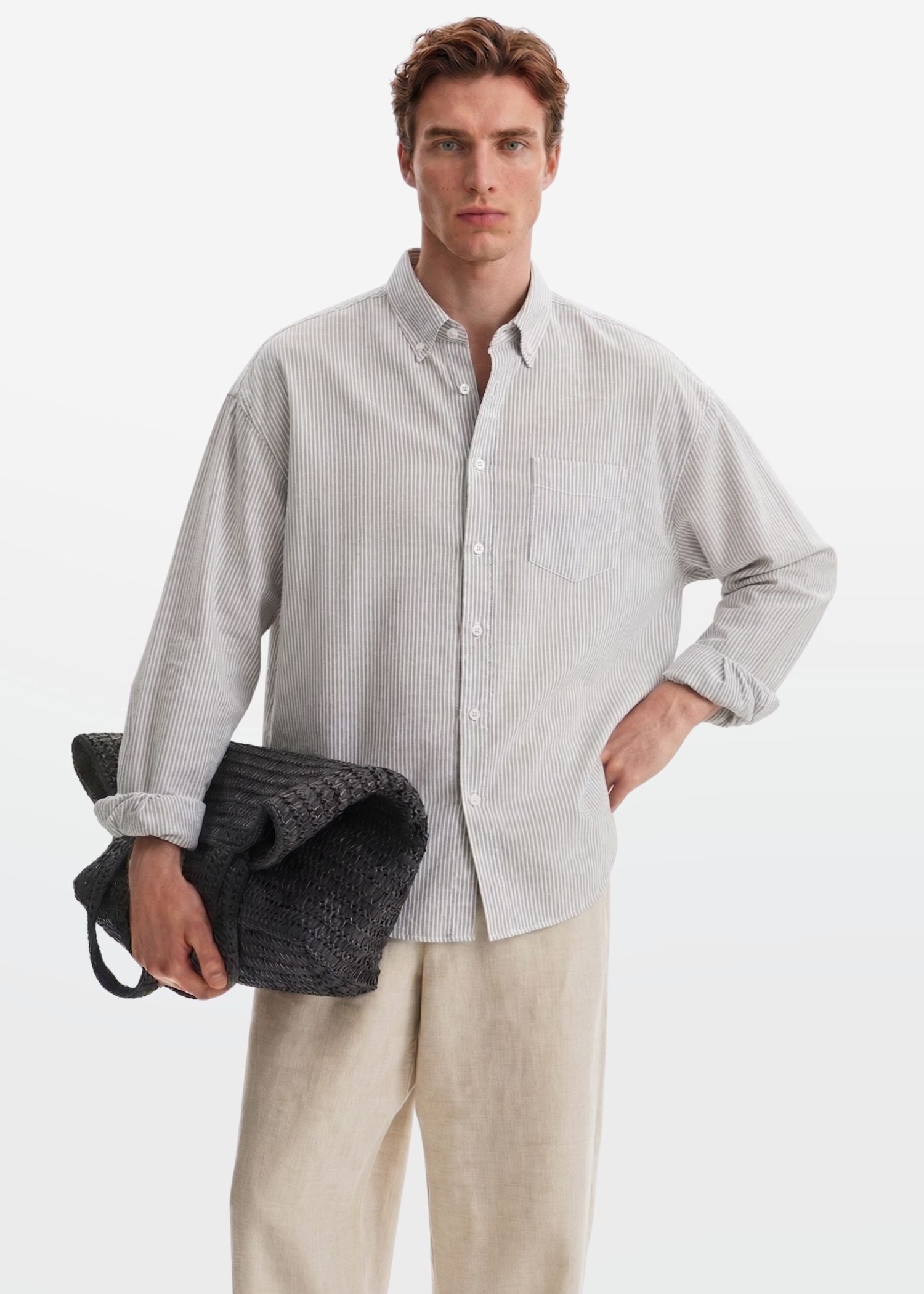 Relaxed Fit Ash Grey Pinstripe Shirt