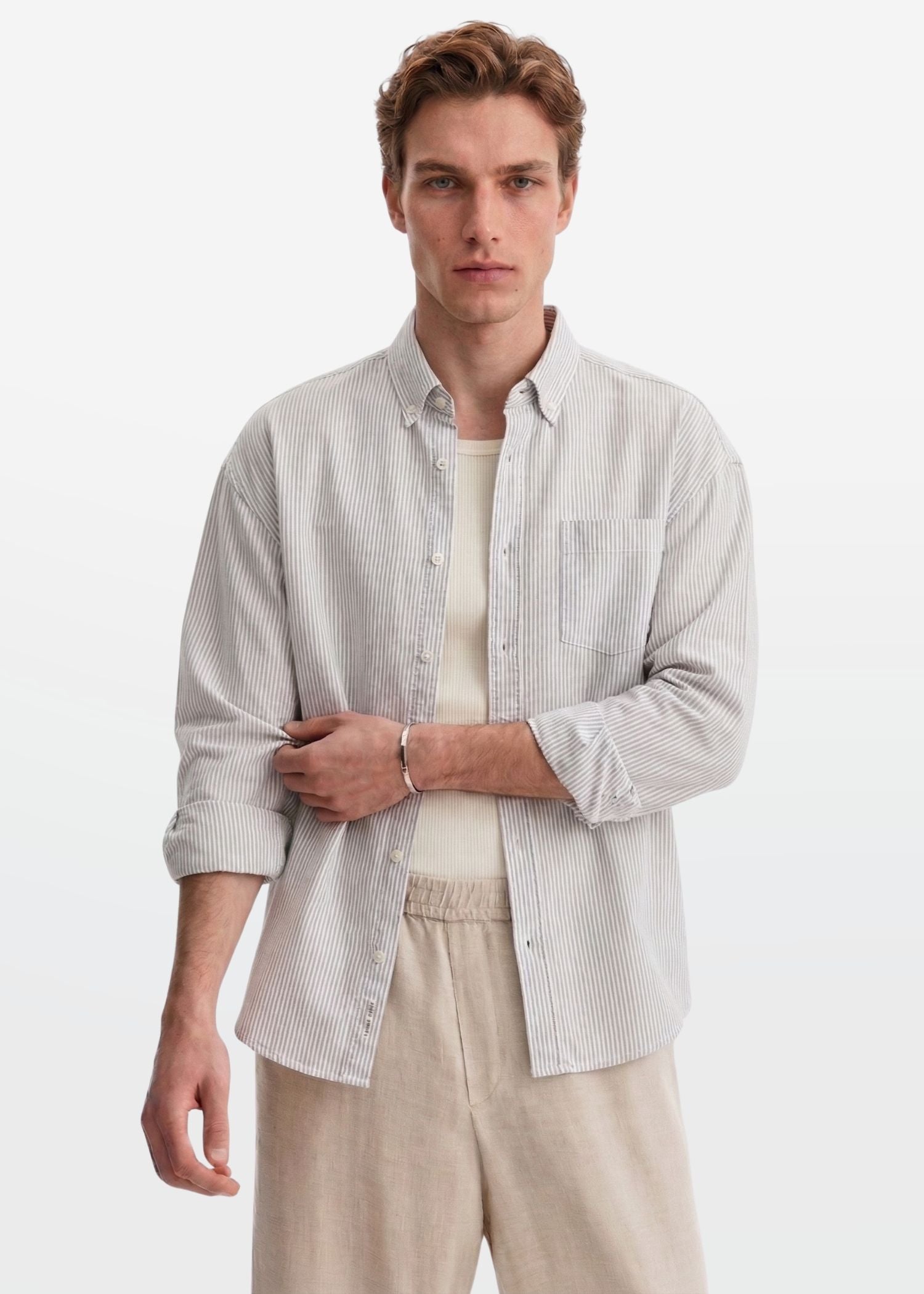 Relaxed Fit Ash Grey Pinstripe Shirt