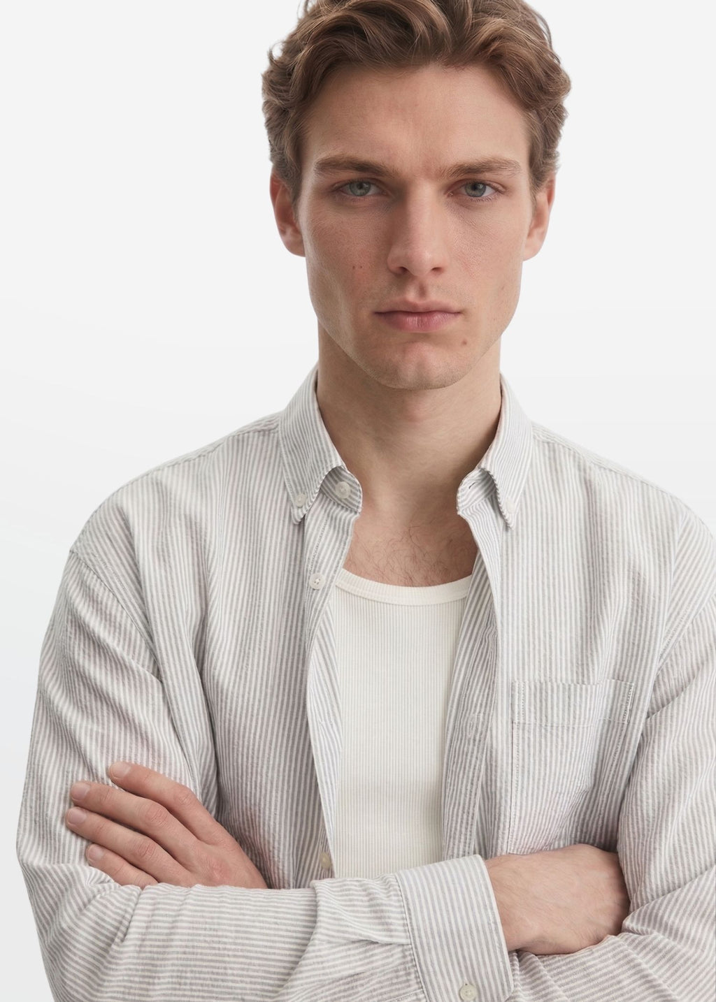 Pinstripe Oxford in Ash Grey — Men's Regular Fit Oxford Shirt | Eagle Ray