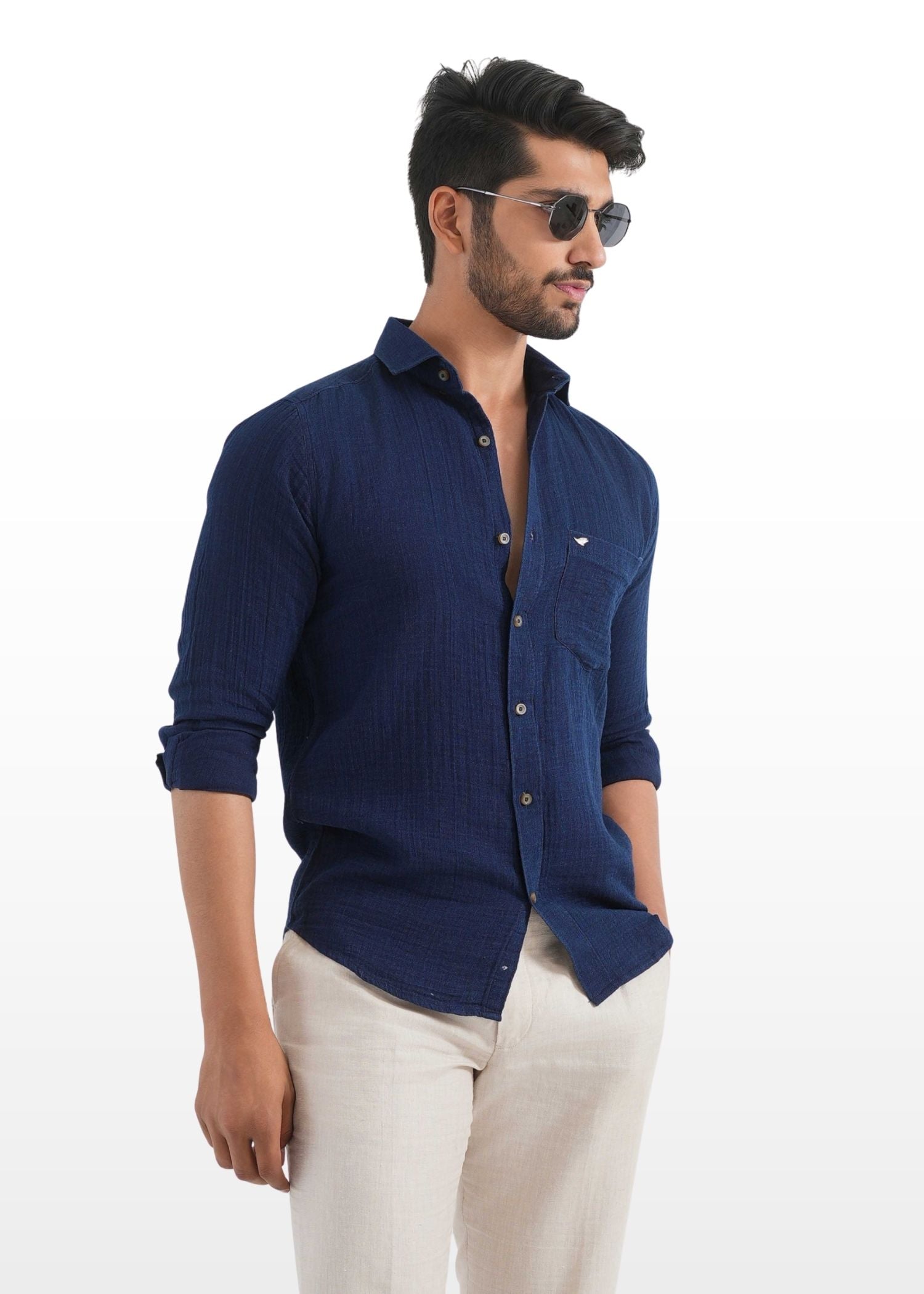 Nile Blue Textured Indigo Shirt