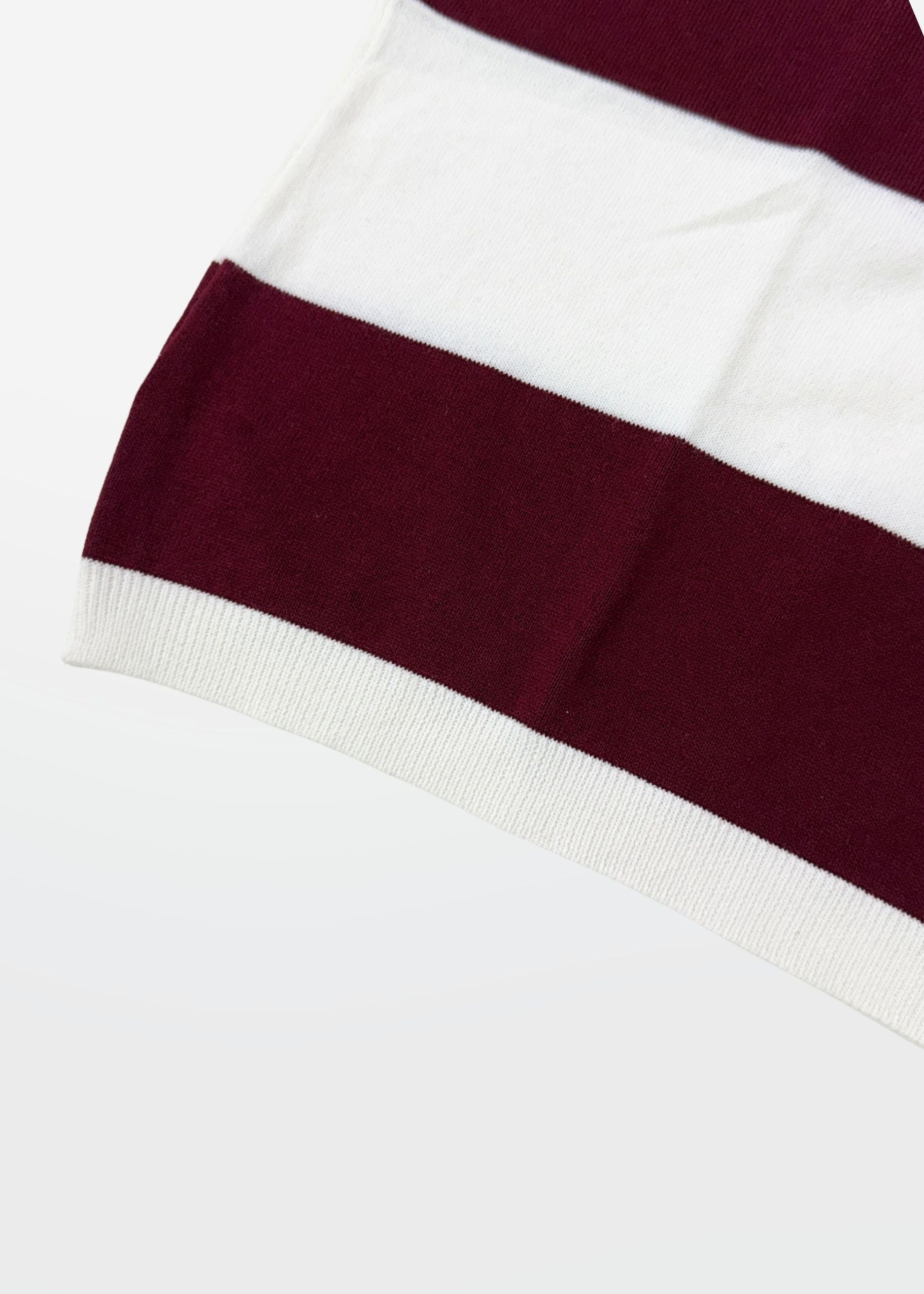 Maroon Block Stripe Zip Polo Shirt