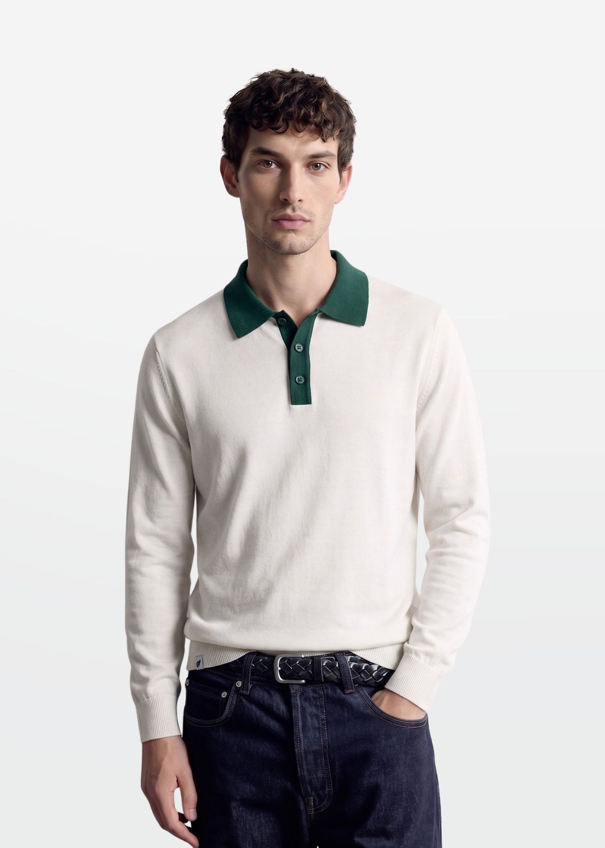 White Green Contrast Collar Knit Polo — Men's Knit Polo India | Eagle Ray